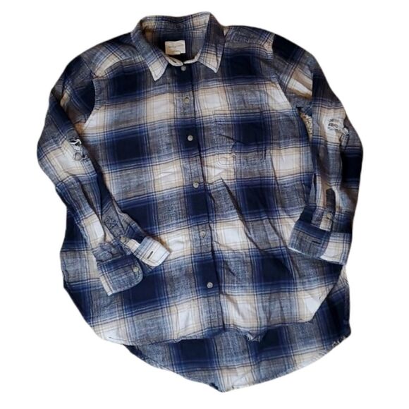 AMERICAN EAGLE Oversized Fit Distressed Flannel - Picture 1 of 11